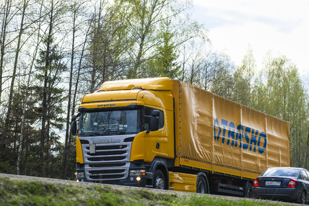 Moscow Region, Russia -May 1, 2019: Truck on a Highway in Moscow Region, Russiaのeditorial素材