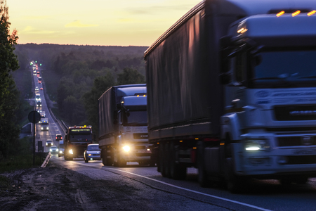 Moscow region, Russia - May, 18, 2019: night traffic on a highway in Moscow region, Russiaのeditorial素材
