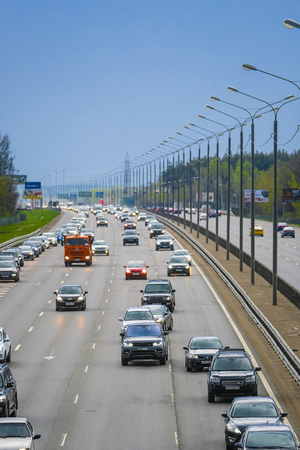 Moscow, Russia - May, 6, 2019: cars on a highway in Moscow, Russiaのeditorial素材