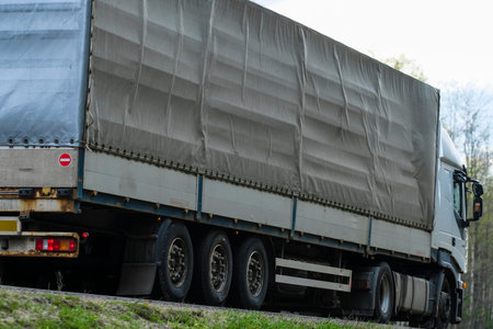 Moscow Region, Russia -May 1, 2019: Truck on a Highway in Moscow Region, Russiaのeditorial素材