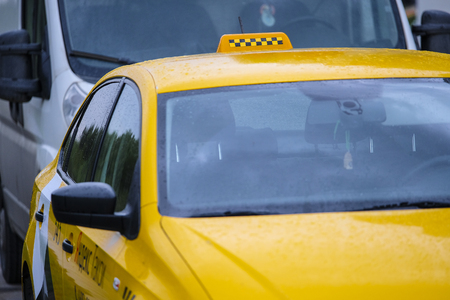 Moscow, Russia - May, 6, 2019: taxi in a center of Moscow, Russiaのeditorial素材