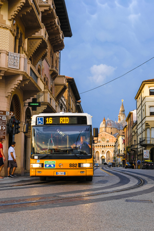Padva, Italy - July, 11, 2019: bus on a bus station in Padva, Italyのeditorial素材