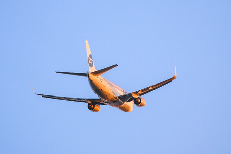 Moscow, Russia - June, 1, 2019: The image of a Passenger plane in the skyのeditorial素材