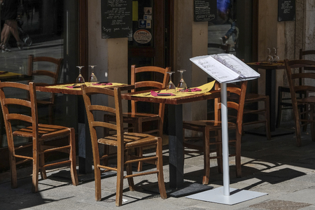 Venice, Italy - July, 11, 2019: cafe in a center of Venice, Italyのeditorial素材