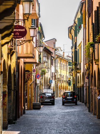 Padova, Italy - June, 4, 2019: traffic in a center of Padova, Italyのeditorial素材