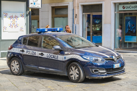 Verona, Italy - July, 11, 2019: police car on a parking in a center of Verona, Italyのeditorial素材