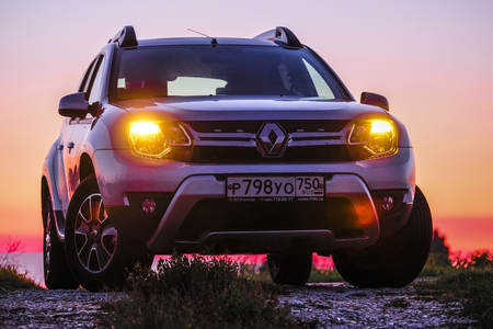 Rovigo, Italy - July, 21, 2019: the image of close up SUV at sunset in Rovigo, Italyのeditorial素材