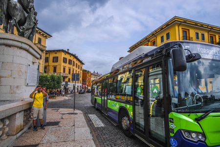Verona, Italy - July, 11, 2019: bus in the center of Verona, Italyのeditorial素材
