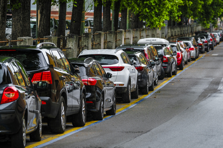 Verona, Italy - July, 28, 2019: cars parked on the street in Verona, Italyのeditorial素材
