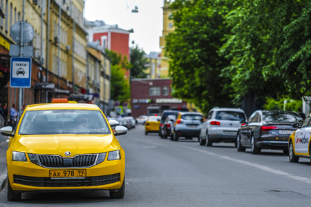 Moscow, Russia - June, 3, 2019: taxi in a center of Moscowのeditorial素材