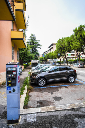 Verona, Italy - July, 28, 2019: car's parking machine on the street in Verona, Italyのeditorial素材