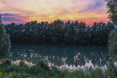 Landscape with the image of night Italyの写真素材