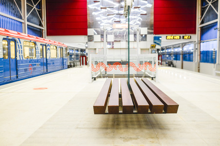 Moscow, Russia - August, 8, 2019: interior of Moscow subway station Prokshino.のeditorial素材