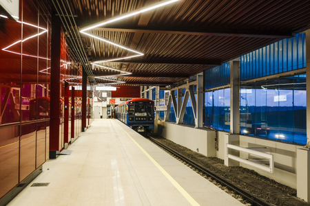 Moscow, Russia - August, 8, 2019: interior of Moscow subway station Prokshino.のeditorial素材