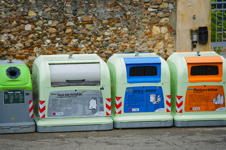 Verona, Italy - July, 29, 2019: 
trash cans in Verona, Italyのeditorial素材