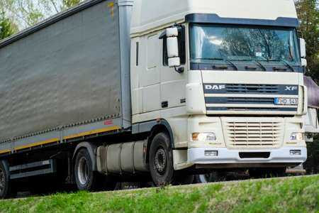 Moscow Region, Russia -May 1, 2019: Truck on a Highway in Moscow Region, Russiaのeditorial素材