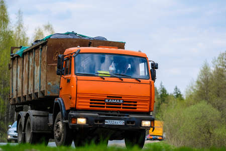 Moscow Region, Russia -May 1, 2019: Truck on a Highway in Moscow Region, Russiaのeditorial素材