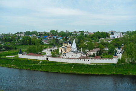 Staritsa, Russia - May, 16, 2019: Holy Assumption Monastery in Starirsa