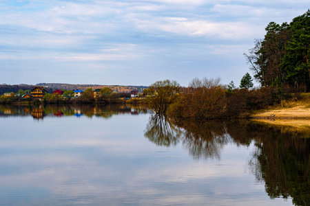 Spring landscape with the image of high waterの写真素材