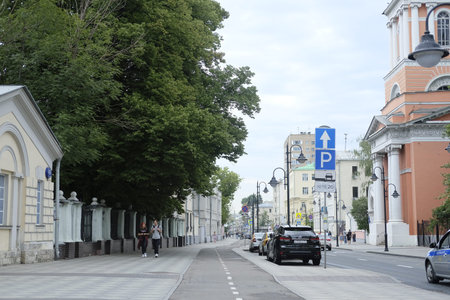 Moscow, Russia - August, 8, 2021: cars on a street parking in Moscow, Russiaの写真素材