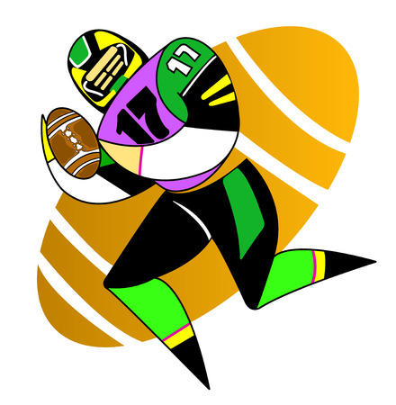American football sport. Football player with the ballのイラスト素材