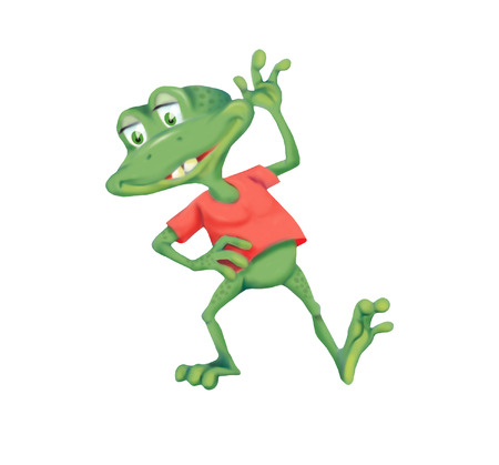 Illustration of cheerful little frog isolated on white backgroundの写真素材