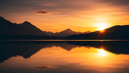 Sunset over the lake in Glacier National Park, Montana, USAの素材