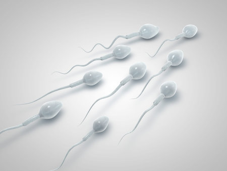 Frozen spermatozoon. 3D illustration of the sperm swimming to the ovule on white background....