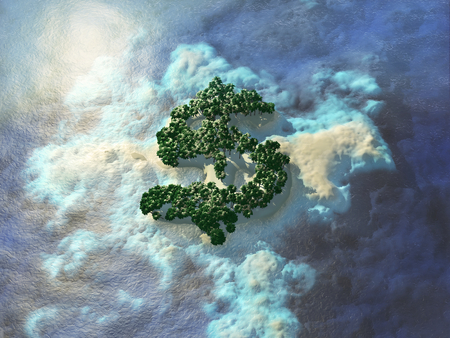 Dollar shaped tropical island. An island in the shape of a dollar, bird's-eye view.の写真素材