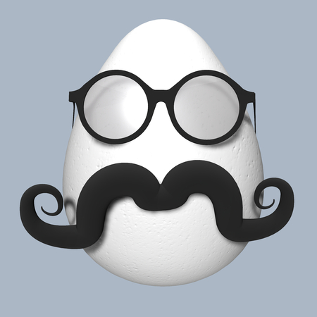 Easter Egg with black mustache and glasses. 3D illustrationの写真素材