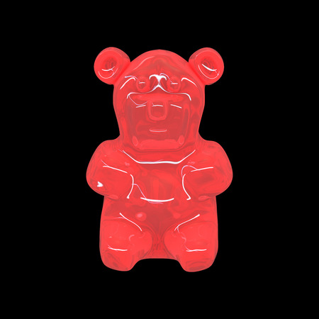 Red gummy bear candy, jelly bear isolated on black. 3D illustrationの写真素材