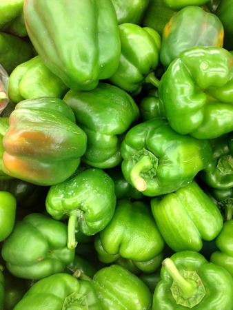 A pile of green sweet pepperの写真素材