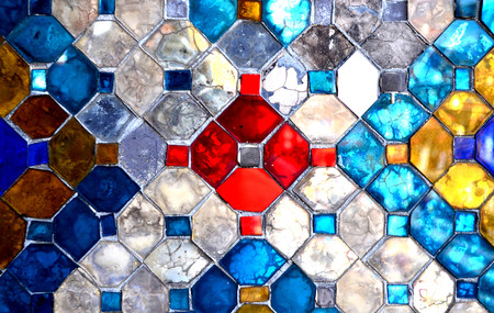 Color glass wall at the templeの写真素材