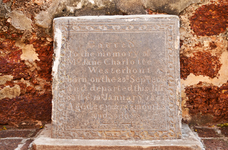 Antique stone inscription at Melakaの写真素材