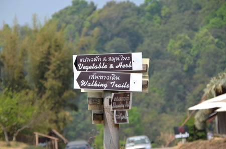 Signs post of walkway in garden attractionsの写真素材