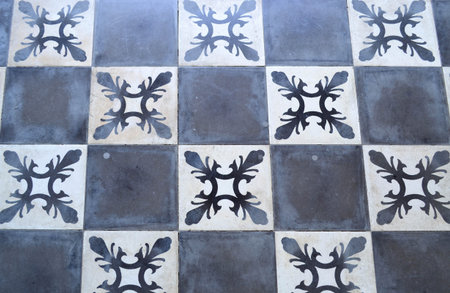 Vintage checkered black and white tile floor