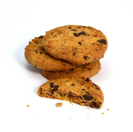 Stack of delicious homemade chocolate chips cookies - isolated on white background