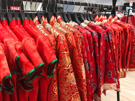 Traditional red Chinese blouse on hanger for Chinese new yearの写真素材