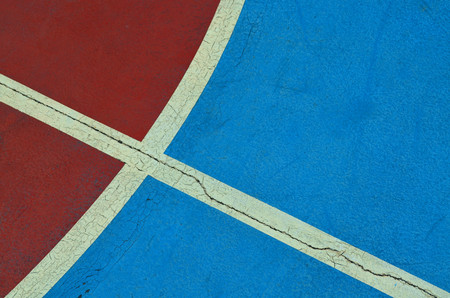 Red and blue grunge concrete basketball floor backgroundの写真素材