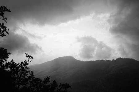 View of cloudy mountain in Thailand, black and white toneの写真素材