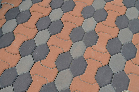 Clean gray and orange cement block pavementの写真素材