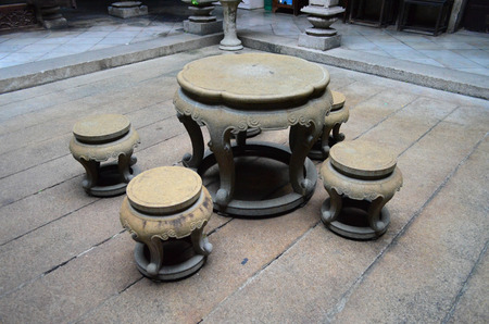 Chinese ancient table and chairs made from stoneの写真素材