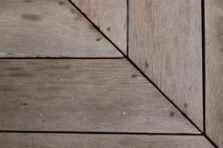 Brown wood slat floor at the corner, fasten with nailの写真素材