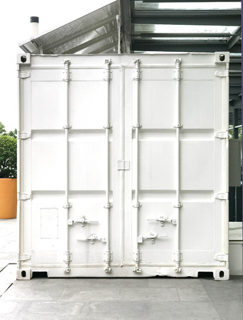Back view of white shipping container for  logistic or transportationの写真素材