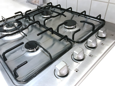 Side view of gas modern stove, interior design