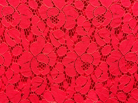 Detail of red flower lace fabric texture and background