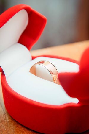 wedding rings in a red caseの写真素材
