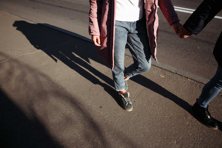 Young couple in love walking in the park