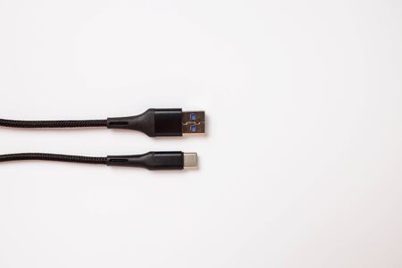 USB Type C and USB 3.0 closeup on white background, macro.の写真素材