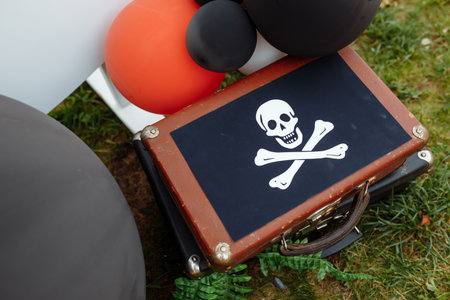 Decorations for the birthday. Concept of childrens birthday in a pirate style. Photozone for a...